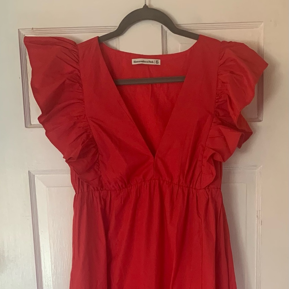 Magenta Abercrombie & Fitch long maxi dress butterfly sleeve low v neck dress.